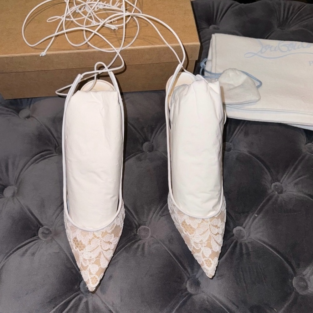 Christian Louboutin White Lace Heels - Picture 4 of 10
